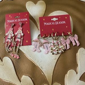 Magical Season Pink Nutcracker, Gingerbread & Candy Cane Christmas Earrings